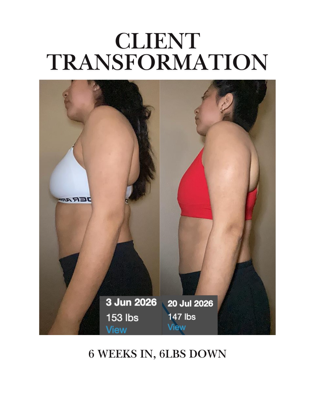Client transformation — 6 weeks, 6lbs down